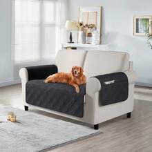 1PC  Waterproof Sofa Cover With Side Pocket, Non-Slip Washable Couch Protector, Anti-Scratch Pet Couch Cover For Dogs/Cats, Suitable For 1/2/3 Seater Living Room Black - 黑色 - 查看 13