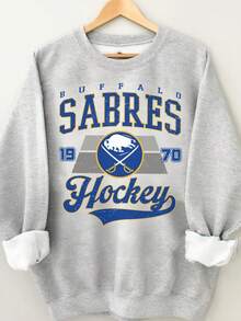 90s Buffalo Sabres Sweatshirt, Vintage Style Buffalo Hockey Crewneck, Retro Buffalo Hockey Shirt, Retro Buffalo Ice Hockey Sweater6 (2) - 灰色 - 查看 1