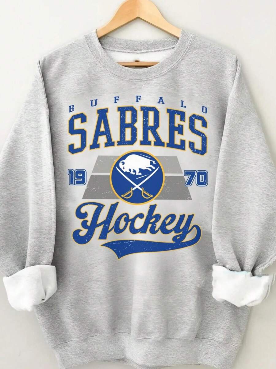 90s Buffalo Sabres Sweatshirt, Vintage Style Buffalo Hockey Crewneck, Retro Buffalo Hockey Shirt, Retro Buffalo Ice Hockey Sweater6 (2) - 灰色 - 查看 1
