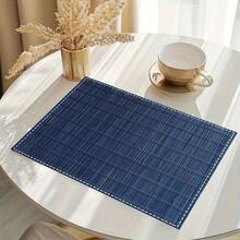 4pcs Blue Bamboo Texture Placemats - Heat-Resistant, Washable Linen Rectangular Placemats With Thin Lines & Horizontal Stripes, 12x18 Inch For Picnics, Parties, Buffets, And Dinner Settings, Party Tableware, Natural Aesthetic, Durable Tableware, Picnic Accessories, Rustic Style, Decorative Tableware, Reusable Mats, Multipurpose Mats - 12x18 inch - Xem 7