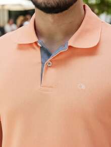 Ogochi Men's Basic Plain Polo Shirt With Logo, No Pocket, Original - Orange - View 9