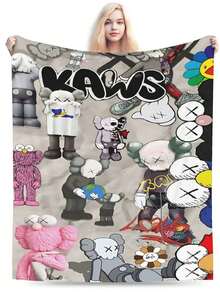 1Pc Kawss Kawaii Kaw Blanket Anime Lovers Gift Idea - Luxuriously Soft Flannel Blanket For Couch, Camping & Travel Adventures - 黑色 - 查看 4