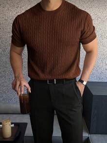 Men's Casual Short-Sleeve Solid Color Knit Top - Marrón - Ver 1
