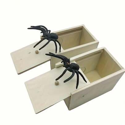 27-Inch Wooden Spider Prank Box, Handmade Joke Box, Desktop Storage Box, Drawer Organizer, Fun Surprise Gift, Black Wooden, Suitable For All Seasons
