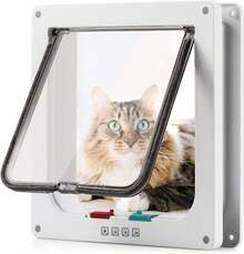 Puerta Gatos, Puerta para Mascotas Bidireccional, Puerta de Gato Transparente Adecuada para Puertas Interiores y Exteriores (Negro) - 1 - Ver 9