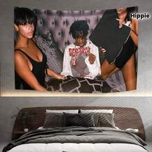 1pc Playbo1 Carti Tapestry Featuring The Popular Rap Artist, A Hippie And Music Art Printed Flag For Sofa Wall Hanging, Dorm Party Home Decor, Scene Backdrop Tapestry With A Free Installation Kit. - Nhiều màu - Xem 2