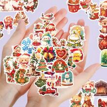 50 buc/set, design cu elemente clasice, autocolante din seria de sărbători de Crăciun, pălărie de Moș Crăciun, șosete, model fulg de zăpadă, material lucios impermeabil, potrivit pentru ambalarea cadourilor, petrecere de Crăciun, ferestre de acasă, felicitări de sărbători - Multicolor - Vizualizare 3