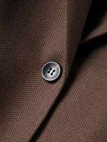 女士秋冬新款羊毛混纺西装外套，优雅休闲百搭修身保暖羊毛套装 - 棕色 - 查看 4