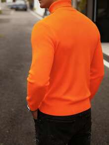 Suéter de cuello alto de manga larga de punto para hombre GRDR, versátil para uso diario - Naranja - Ver 2