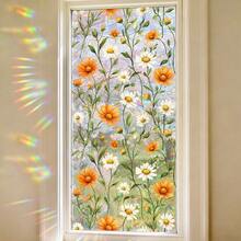 1/3 piezas Película de privacidad para ventana con ramo de flores colorido y arcoíris, panel de vinilo reutilizable para decoración de ventana, decoración de vidrio sin adhesivo, apto para decoración de sala de estar, baño y dormitorio - Multicolor - Ver 1
