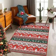 Hodeffior Tapis décoratif chrétien 120 x 170 cm – Style bohème rouge et vert avec flocons de neige et bonhomme de neige, antidérapant, idéal pour l'entrée et la décoration de Noël. - Rouge - Voir 7