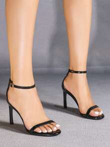 Giày sandal cao gót hở mũi quai ngang màu đen gợi cảm dành cho nữ, giày dự tiệc thanh lịch tối giản thời trang, phù hợp với trang phục mùa xuân hè. - màu đen - Xem 5