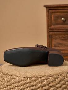 MonaNise 5cm Cloth Covered Heel Women's Fashion Metal Coffee Brown Mary Jane Low Chunky Heel Dress Shoes - Coffee Brown - View 7