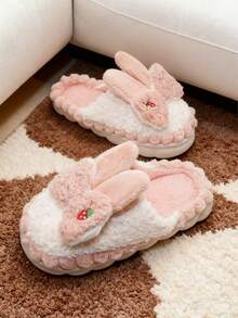 Pantuflas para mujer con diseño de capucha de conejo, pantuflas de interior para otoño e invierno para uso en el hogar, pantuflas cómodas y cálidas para dormitorios de estudiantes, pantuflas esponjosas - Rosa - Ver 10