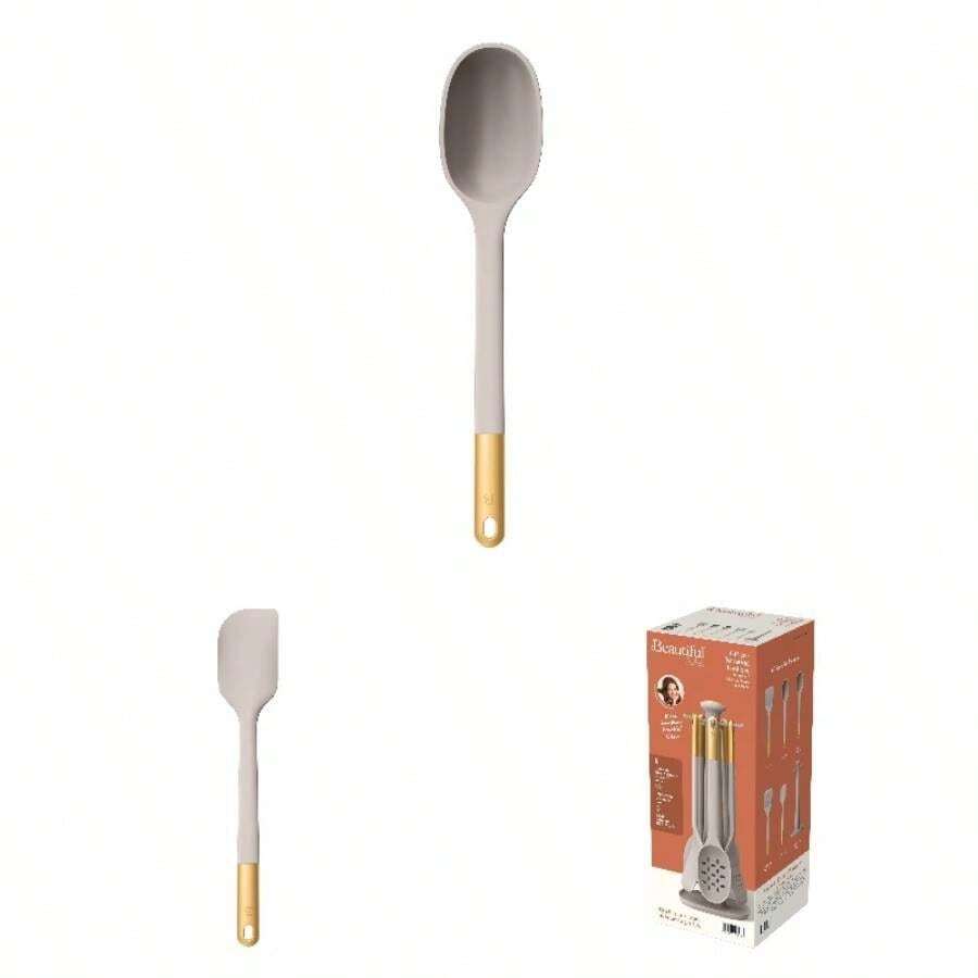 6 - Piece Silicone Kitchen Utensil Set With Rotating Rack By, Porcini Taupe - Porcini Taupe - View 1