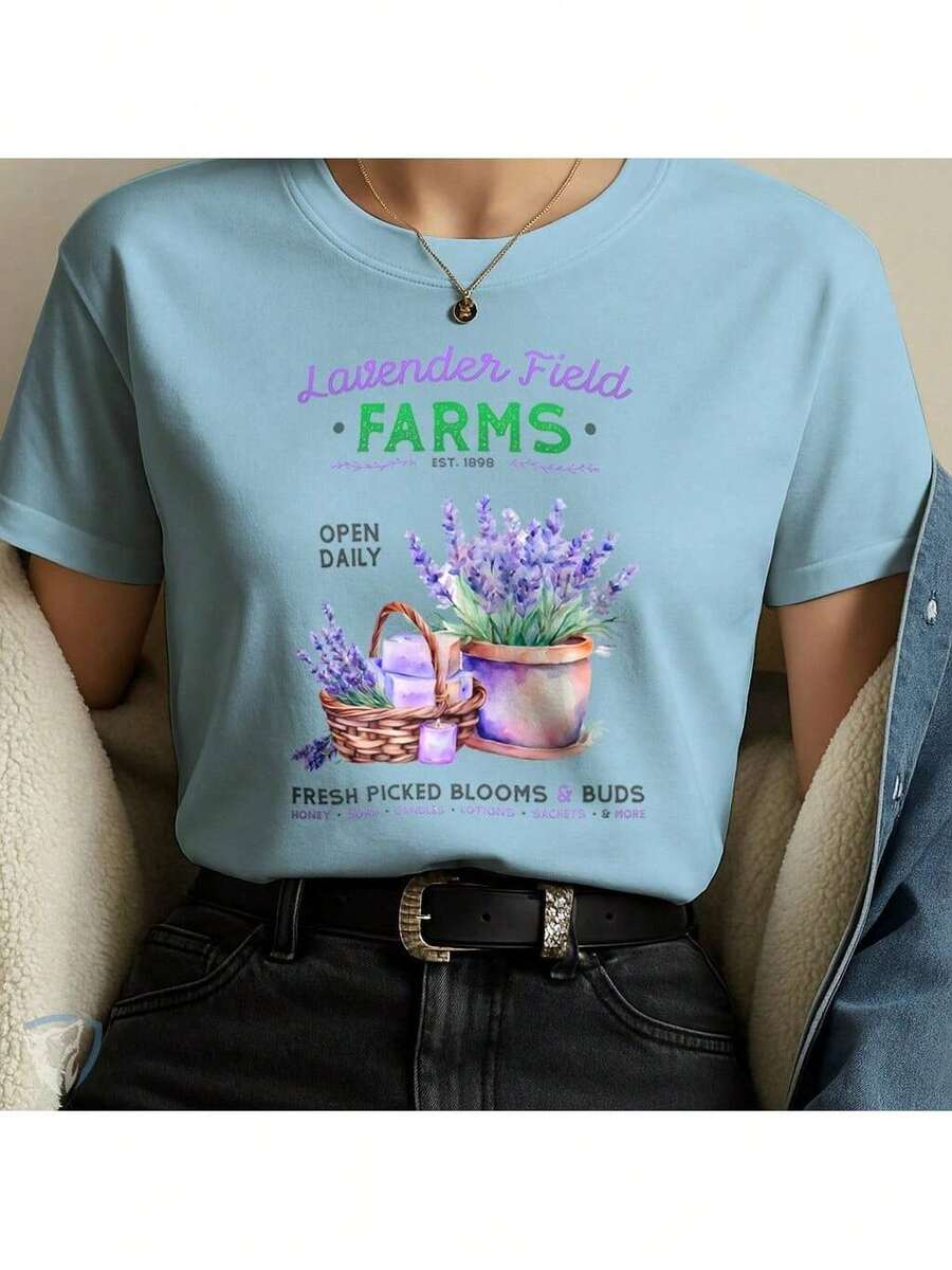Lavender Field T-Shirt | Artistic Print With Flowers And Countryside Scent - Celeste - Ver 1