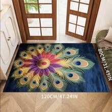 1 pièce Tapis de bain antidérapant à motif de plume de paon, tapis de cuisine antidérapant, convient pour la salle de bain, la cuisine extérieure, la décoration printanière de la maison