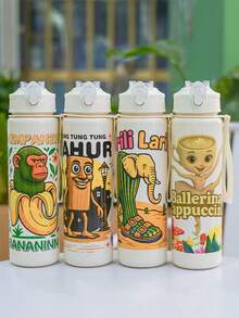 1 st 750 ml Shan Hai Jing-tema plastvattenflaska med sugrör, läckagesäker när den är vänd upp och ner, kompakt och modern, lämplig för barn, cykling, camping, vandring, daglig användning