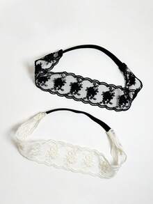 2pcs Women Solid Color Lace Decoration Headband Set For Daily Commute Outfit, Shopping, Travel, Photography, Gifts For Friends Tiaras Valentine's Day Valentines Hair Band Turban Headband Sweatband, Hairband Fall Winter Hair Accessories For Women For Vacation Outfits Woman Elegant Scarf Women Bandanas Soft Headwrap