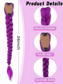 26-Inch Long Purple Braided Wig, Synthetic Fiber Box Braided Wig, Easy To Clip On, Ponytail Style, Suitable For Costume Role Play - Multicolor - View 2