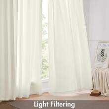 White Privacy Sheer Curtains 84 Inch, Light Filtering 2 Panels Set - Ivory - View 4