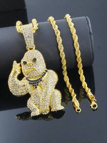 1 mặt dây chuyền hình động vật bằng hợp kim đính đá toàn bộ kèm vòng cổ xích bện 22 inch, phụ kiện Hip Hop thời trang dành cho cả nam và nữ - mặt dây chuyền động vật - Xem 31