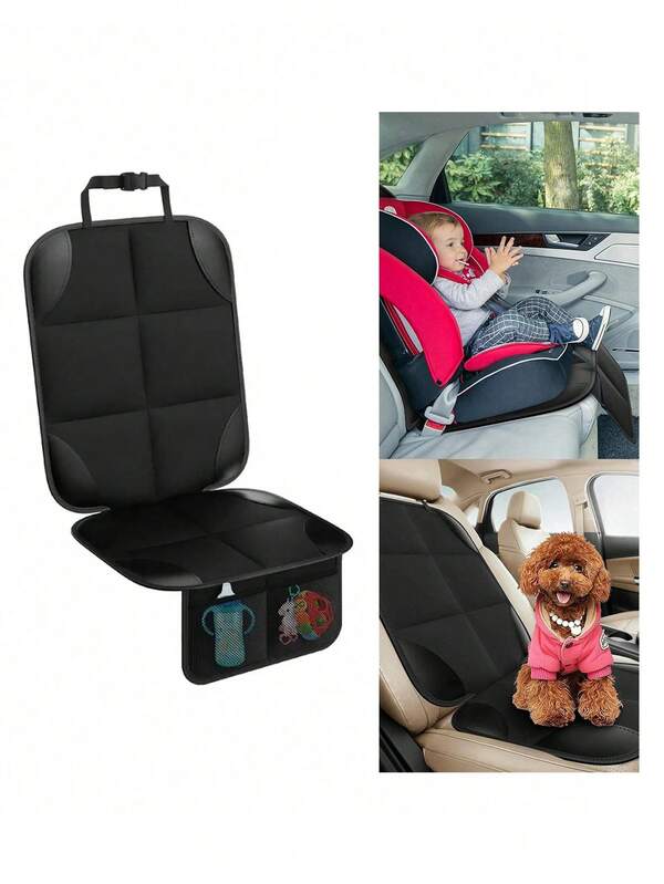 حزمة واحدة من واقي مقعد السيارة العالمي الأسود المصنوع من قماش 600D مقاوم للماء مع حشو سميك إضافي، ظهر مانع للانزلاق وجيب شبكي للأطفال والحيوانات الأليفة، يناسب سيارات الدفع الرباعي والسيدان والشاحنات والمقاعد الجلدية والقماشية