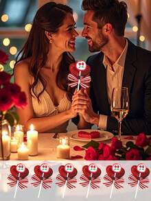 20 pièces Emballages de sucettes en forme de cœur pour la Saint-Valentin avec nœud, supports de sucettes DIY, cartes de décoration d'emballage de bouquet, cartes d'insertion de bonbons avec nœud, étiquettes de cadeaux de bonbons pour la Saint-Valentin, enveloppes en papier à motif de cœur mélangé, convient pour les mariages et les fêtes romantiques - Multicolore - Voir 3