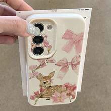 1pc TPU Material Elegant Sweet Fresh Deer Bow Lily Floral Pattern Fashionable Phone Case Compatible With Samsung A05s, A12, A13, A14, A14 4G, A15, A21s, A23, A25, A32, A32 5G, A34, A35, A50s, A51, A52, A52, A53, A54, A55, A71, A72, A73, S10, S20 FE, S20 Ultra, S21 Ultra, S22, S22 Plus, S23, S24, Redmi 10C, 12C, Note 10, 11, 12, 13, Pro Plus, Note 8, 9 Pro, Full Protective Soft Phone Cover - White - View 4