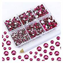 4500PCS Resin Flatback Rhinestone, 2mm 3mm 4mm 5mm 6mm Dark Hot Pink Flatback Rhinestones For Tumblers, Nails Art, Mugs, Bottles, Craft Dration, Loose Bling Glitter Gem Stone - 多色139 - 查看 1