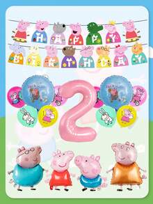 Peppa Pig-Themed Children's Birthday Party Decoration George Pig Flag Aluminum Film Balloons, Latex Balloons, Banner Set Scene Decoration Supplies - Multicolor - View 7