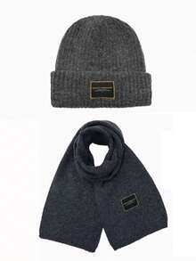 女士冬季围巾两件套 - 黑色羊毛帽、大头针织帽、保暖帽、保暖围巾 - 彩色 - 查看 6