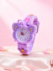 3D Soft Silicone Strap Butterfly Student Quartz Analog Wrist Watch, Creative Pattern Design For Girls, Gift