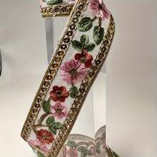 1pc Floral Embroidered Boho Lace Trim, Lace Edging For Sewing, 1/5 Yard Fabric Trim, Suitable For DIY Crafts, Sewing Supplies, Home Decor, Gift Wrapping - Red/Yellow/Gold, Lace Ribbon For Crafts, Vintage Weddings And Party Decor, DIY Projects, Clothing, Headbands, Home Decoration