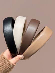 4条/1条 38厘米/14.96英寸 高品质真皮黑色/白色/棕色复古优雅纯色发带，时尚百搭发饰，适合日常佩戴、洗脸、化妆、搭配服装，发带头饰发箍 - 彩色 - 查看 3