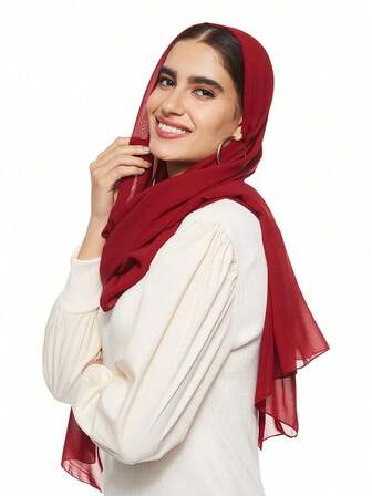 1pc Women's Pearl Chiffon Hijab, Solid Color Women Scarves, Fashionable And Elegant Abaya Wear, Suitable For Daily Commute