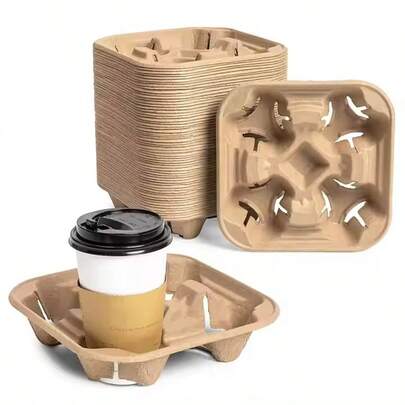 Blipack 50 Porta Vasos Ecologico 4 Espacios Carton Fibra Reciclada Para Cafetería Restaurante Bebidas