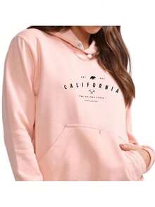 Flannel Fleece Jacket With California Golden State Print And Phrases - Autumn/Winter - 淺粉色 - 查看 2