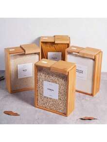 1pc Wooden Food Storage Containers, Pantry Organization, Acrylic Kitchen Canisters, Grain Storage, Dry Food Containers, Kitchen Storage Jars, Rice Storage Container, Flour Storage Container, Pantry Storage Bins, Clear Acrylic Bins, Wooden Organization, Kitchen Essentials, Modern Farmhouse Pantry, Bulk Food Storage, Meal Prep Containers, Hermetic Food Keeper, Kitchen Countertop Storage, Transparent Food Bins, Household Organization, Kitchen Gadgets,Protein Powder Storage, Coffee Storage - trong suốt - Xem 2
