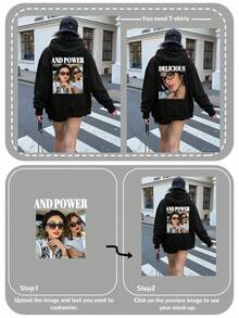 DIY Workshop: A Customizable Women's Hoodie With Photos And Text. Personalize It With Lucky Numbers And Blessings. Perfect For Yourself, Your Partner, Family, Pets, Or Friends. Ideal For Halloween, Christmas, Back-To-School, Fall/Winter Wear, Holiday Gifts, Birthday Presents, And Parties. Plus-Size Women's Winter Hoodie. - Black - View 5