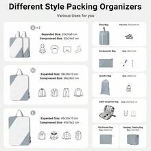 10 Set Compression Packing Cubes For Travel Expandable Packing Organizers Travel Essentials For Suitcase Water-Resist... - 10pack-grey - View 4