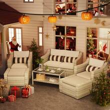 Outdoor Patio Furniture Set, 9/6/3/2 Piece Rattan Patio Furniture Set Lounge Chairs With Ottomans, Coffee Table, Plush Cushions Grey - Xám - Xem 16