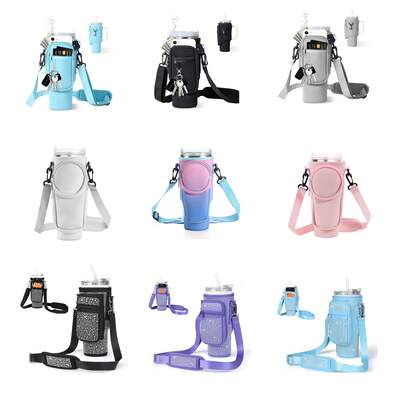 A Portable Protective Case For A 40-Ounce Insulated Mug, Featuring An Adjustable Shoulder Strap, Key Ring, Double-Layer Storage Bag, And A Mug, Phone, And Coin Purse. Suitable For Travel, Outdoor Fitness, Back-To-School Season, Holiday Gifts, And Other Occasions.