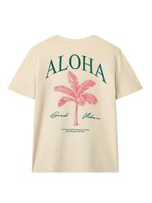 2026 Summer Shirts Women's New Palm Tree Slogan Print Casual Round Neck Short Sleeve T-Shirt, Fashionable Resort Style, Your Daily Essential Item. Gr - 杏色 - 查看 4