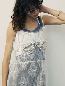 DEKUNER 时尚镂空露背胸链，甜美可爱少女风串珠吊带背心 YK2 设计，适合约会、日常穿着和街拍穿搭 - 白色 - 查看 11