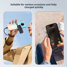 Mini 5000mAh Power Bank, 15W Fast-Charging Phone Charger, Built-In Charging Plug And Output Cable, LCD Smart Display, Type-C Plug Compatible With IPhone 17/16/15/Android - 黑色-for Type-C插頭+for iPhone14線 - 查看 6