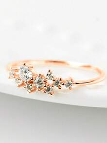 1 S925 Sterling Silver Irregular Shiny Zirconia Utra-Fine Ring, Versatile For Daily Commuting For Women - Rose Gold - View 9