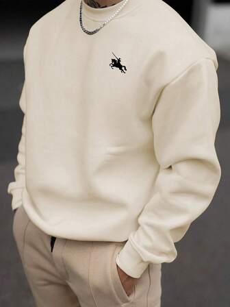 Sweat-shirt-shirt col rond unicolore décontracté pour homme, polyvalent pour l'automne/l'hiver