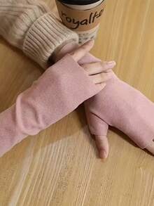 1 双德国天鹅绒触屏手套 - 冬季保暖半指露指手套，兼容智能手机，弹性腕部和柔软掌面，适用于智能手机/平板电脑，可通过智能手机操作，适合休闲户外/办公使用（不含羽毛） - 彩色 - 查看 8