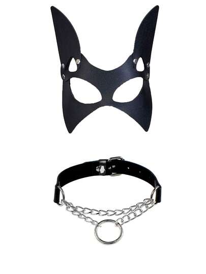 2pcs/1pc Women Cat Face Mask Set, Sexy & Playful, Adjustable, Suitable For Daily Wear, Halloween, Christmas Party And Other Occasions